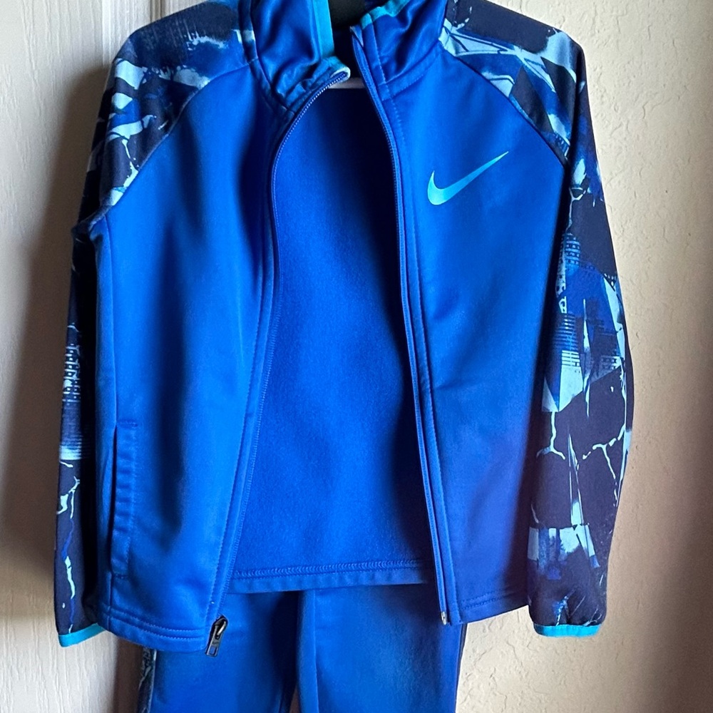 Nike Blue Athletic Jacket and Pants with Lightning Pattern